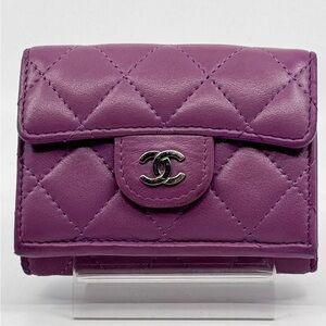 CHANEL QUILTED‎ LAMBSKIN MATELASSE TRIFOLD COMPACT WALLET PURPLE